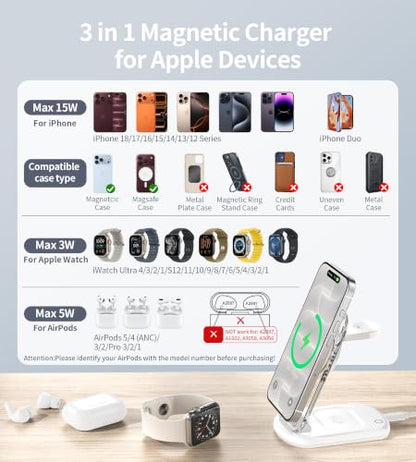Mukiya 3 in 1 Magnetic Wireless Charging Station for Apple Devices - color: White