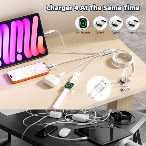 Travel Essentials, 3 USB C Multi Charging Cable with iWatch Charger for Car - color: Pearl White, size: 1Pack5FT