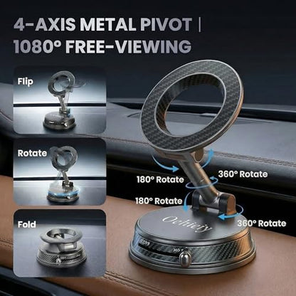 Car Phone Holder, Magnetic Phone Holder for Car, N52 Strong Magnets Suction Cup Mount, Dashboard Windshield, 1080° Rotation for All iPhone 17-12 Pro Max & Android