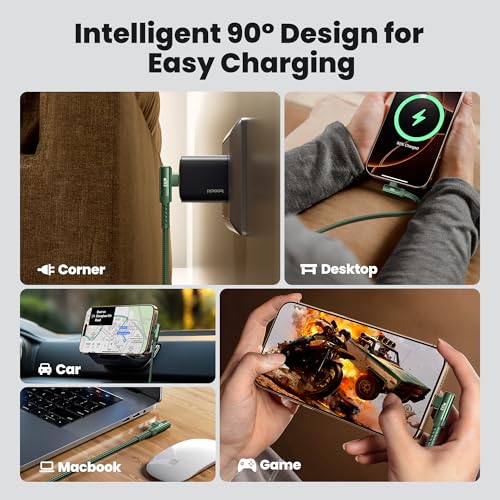 toocki 100W Right Angle Fast Charging USB C Cable, 2Pack, 3.3FT - color: Green, size: 3.3+3.3FT