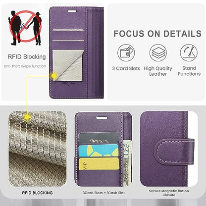 FLIPALM Wallet Case for iPhone 16e, Purple | Card Holder, RFID Blocking, PU Leather Folio Flip, Kickstand, Protective Shockproof Cover - color: Purple