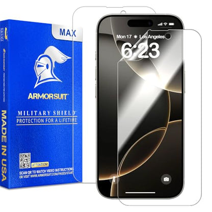 ArmorSuit 2 Pack Screen Protector for iPhone 16 Pro MilitaryShield HD Clear Max Coverage Film - Made in USA - size: iPhone 16 Pro 6.3" Max Coverage