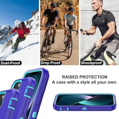 for iPhone 13 Case with 2 Screen Protector,Shockproof Drop Protection Full Body Heavy Duty 3 Layer Military Rugged Durable Phone Cover for Apple iPhone 13 6.1" (Purple) - color: Purple