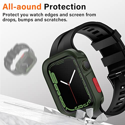 Amizee Rugged Case Compatible with Apple Watch Case Series 9/8/7 41mm SE 3/2/1 Series 6/5/4 40mm, Soft TPU Shockproof Bumper Drop Proof Protective Cover Compatible with iWatch - Army Green - color: Army Green, size: 40mm/41mm