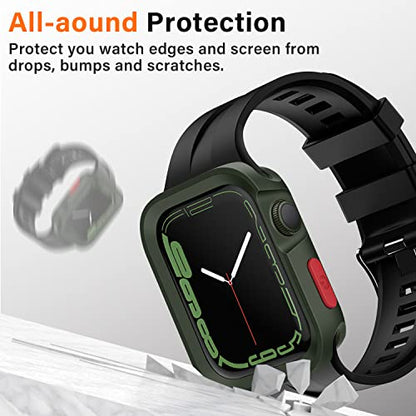 Amizee Rugged Case Compatible with Apple Watch Case Series 9/8/7 41mm SE 3/2/1 Series 6/5/4 40mm, Soft TPU Shockproof Bumper Drop Proof Protective Cover Compatible with iWatch - Army Green - color: Army Green, size: 40mm/41mm