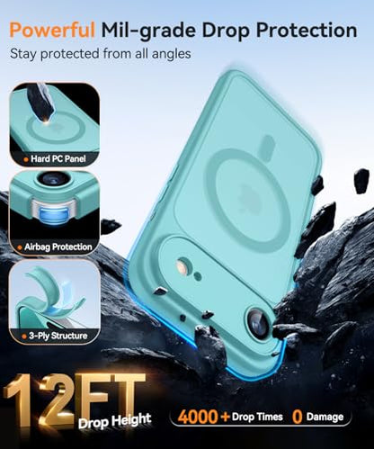 CANSHN Magnetic Compatible with iPhone Air Case(6.5 Inch), Upgraded [Full Camera Protection] [Compatible with Magsafe] [Translucent Matte] Shockproof Phone Cover for iPhone 17 Air Case,Teal - color: Teal, size: iPhone Air (6.9 Inch,1 Lens)