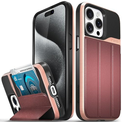 VENA vCommute iPhone 15 Pro Max Wallet Case, Red | Military-Grade Drop Protection, Premium Leather Magnetic Flap Cover, Hidden Card Holder, RFID Blocking, Multi-Angle Kickstand - color: Classic - Red, size: iPhone 15 Pro Max
