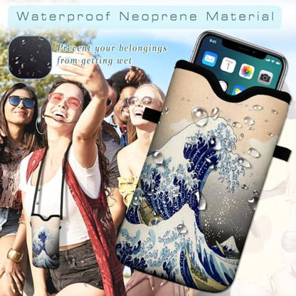 Cell Phone Sleeves Bag Case Crossbody Neoprene Holder Lanyard Phone Pouch for Women Men 7.5 X 4.5 Inches - Sea Waves - color: Sea Waves