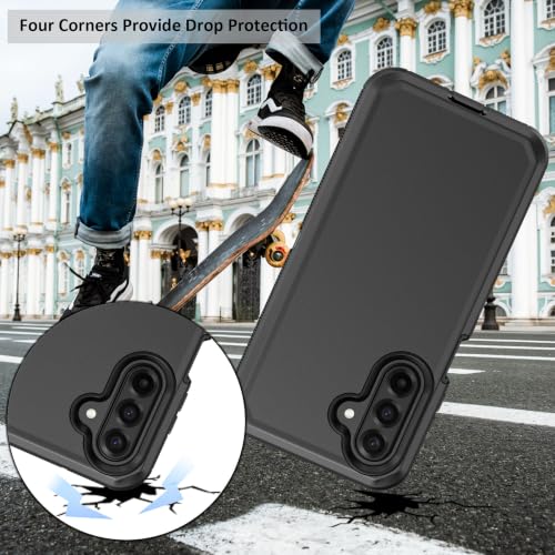 Rugged Phone Case for Samsung Galaxy A18/A17 Black | Belt Clip Holster & Kickstand Heavy Duty Shockproof Protective Full Body Case (Black) - color: Black