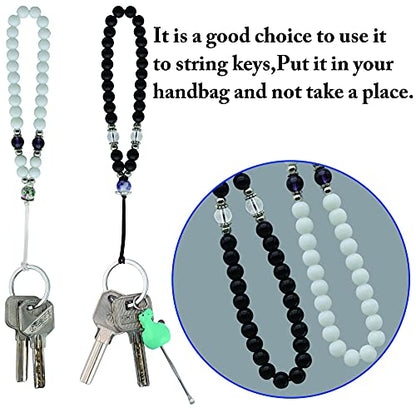 Cell Phone Lanyard Strap Bling Crystal Beads Hand Wrist Lanyard - color: 17cm/Black+white
