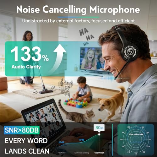Wireless Headset with Mic for Work, Dual-Mode Headphones 50H Talk - color: Black