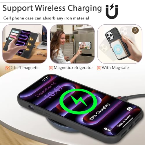 for Wallet Case Compatible with iPhone 16 Pro Max,Multi-Function Detachable 2 in 1 Magnetic iPhone 16ProMax Case Wallet,Flip Strap Zipper Card Holder Phone Case with Shoulder Strap(Darkgray) - color: DarkGray, size: iPhone 16 pro max