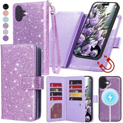 Varikke Wallet Case for iPhone 16 - Compatible with Magsafe, Silver - color: (Compatible with MagSafe) Light Purple, size: iPhone 16 6.1"
