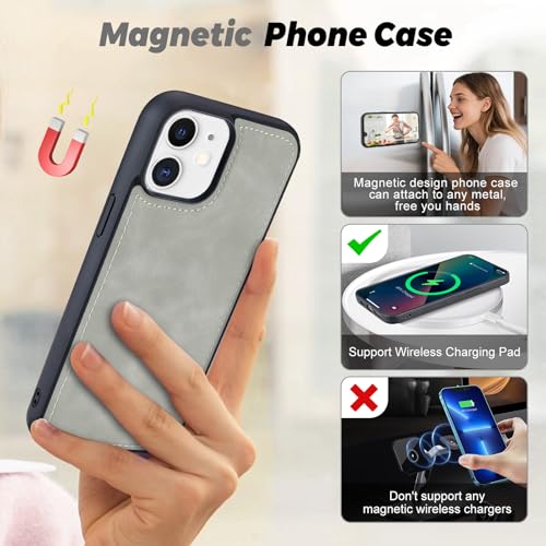TwoHead for iPhone 11 Wallet case with 11 Card Holder (Gray) | Detachable Magnetic Phone Case, PU Leather Wallet for Women/Men,Wireless Charging Compatible,with Wrist Strap - color: Gray