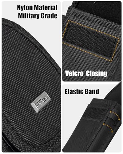 PiTau Nylon Holster for Large iPhone Plus, Pro Max Models 17 16 15 14 13 12 11 Xs, Samsung Galaxy Plus S25+ S24+ S23+ S22+, Cell Phone Belt Holder Case with Clip, Pouch Fits Protective Cover, Black - size: Large