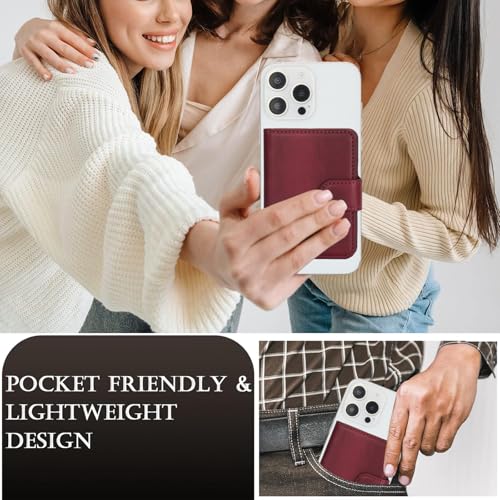 HAII for MagSafe Card Wallet Bag compatible with MagSafe Invisible Ultra-Thin Lightweight Kickstand Magnetic Mobile Wallet Man Woman, 4 Card Slots + 1 Cash Bag. (Red, Buckle Wallet) - color: Red, size: 4 Card Slots + 1 Cash Bag - Buckle Wallet