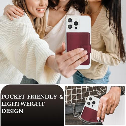 HAII for MagSafe Card Wallet Bag compatible with MagSafe Invisible Ultra-Thin Lightweight Kickstand Magnetic Mobile Wallet Man Woman, 4 Card Slots + 1 Cash Bag. (Red, Buckle Wallet) - color: Red, size: 4 Card Slots + 1 Cash Bag - Buckle Wallet