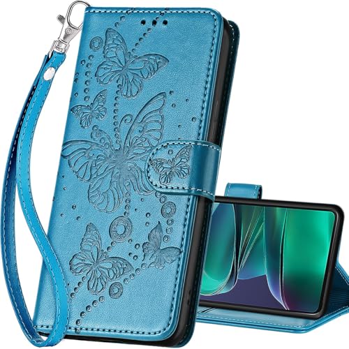 for Motorola Moto G Stylus 5G 2025 Wallet case, Blue-Butterfly | 3 Card Holders, Kickstand, Shockproof TPU Shell, PU Leather, Magnetic Closure, Protective Flip Folio Cover, Women - color: 8