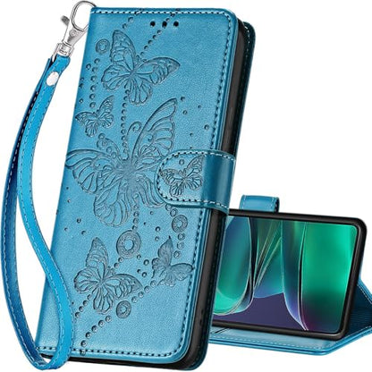 for Motorola Moto G Stylus 5G 2025 Wallet case, Blue-Butterfly | 3 Card Holders, Kickstand, Shockproof TPU Shell, PU Leather, Magnetic Closure, Protective Flip Folio Cover, Women - color: 8