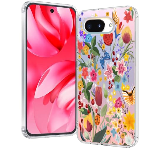 for Google Pixel 9a Case 2025: (Garden) | Slim Clear Matte, Cute Flowers Floral Design, for Girls Women, Rugged TPU Bumper, Shockproof Silicone Cell Phone Cover - color: Garden Rose