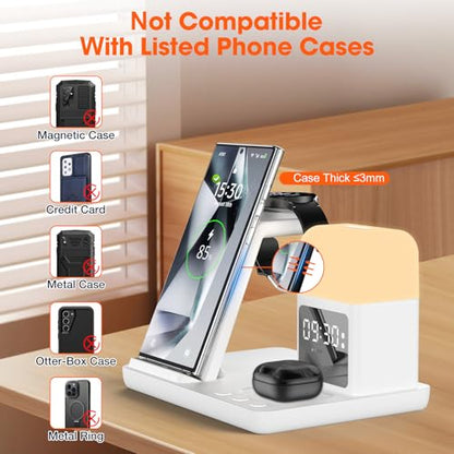 Wireless Charger for Samsung Charging Station with Digital Clock-Alarm - color: White