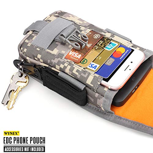WYNEX Tactical Phone Pouch Molle, Phone Blet Holder Fit 4.0-6.7" Screen | Cellphone Holster with 2 compartmen & Card Organizer, Include Tactical Gear Clip, 1000D Nylon - color: GreyMC