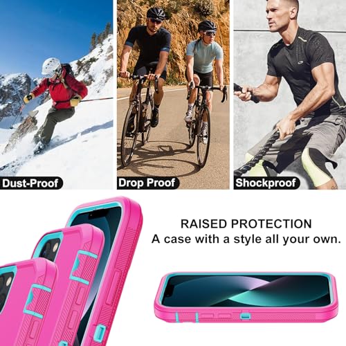 for iPhone 13 Case with 2 Screen Protector,Shockproof Drop Protection Full Body Heavy Duty 3 Layer Military Rugged Durable Phone Cover for Apple iPhone 13 6.1" (Pink) - color: Pink
