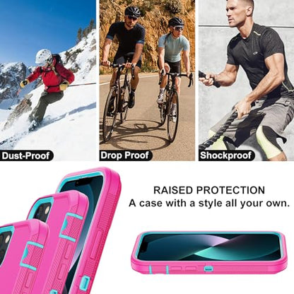 for iPhone 13 Case with 2 Screen Protector,Shockproof Drop Protection Full Body Heavy Duty 3 Layer Military Rugged Durable Phone Cover for Apple iPhone 13 6.1" (Pink) - color: Pink