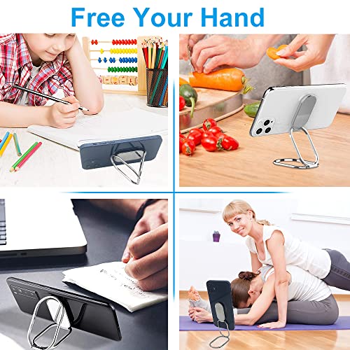 Phone Ring Holder Finger Kickstand, Foldable 360° Rotation Cellphone Grip for Desk, Office Desktop, Cell Phone Stand Compatible with iPhone Smartphones Tablets (with Magnetic Car Mount) - color: Silver