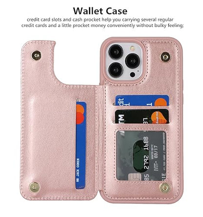 iCoverCase Compatible with iPhone 13 Pro Case with Card Holder, Wallet Phone Case for Women Men RFID Blocking PU Leather Protective Case 6.1 Inch (Rose Gold) - color: Rose Gold