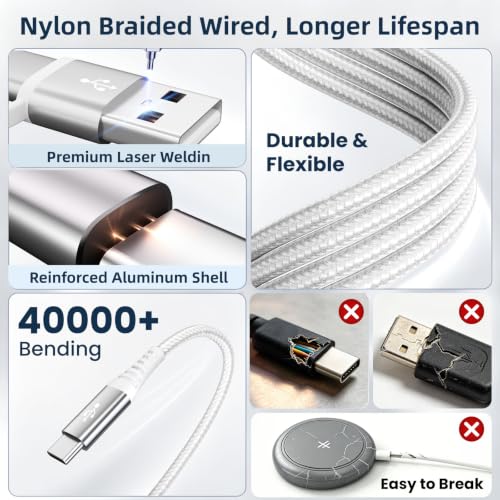 3 USB C Multi Charging Cable for Phone iWatch Charger/Car Travel Essentials - color: Silver-White, size: 2Pack5FT