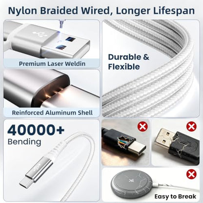 3 USB C Multi Charging Cable for Phone iWatch Charger/Car Travel Essentials - color: Silver-White, size: 2Pack5FT