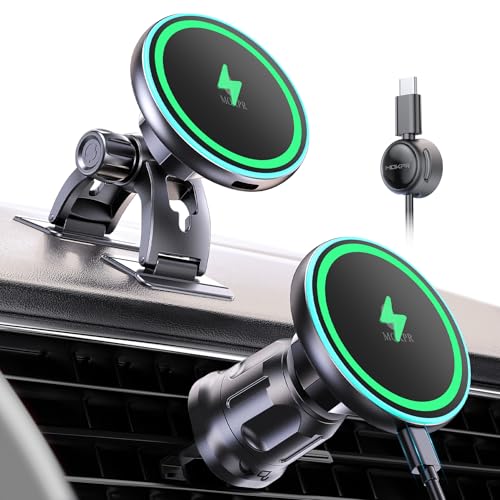 for iPhone Magsafe Car Mount Charger Vent-LED Wireless Car Charger - color: Glossy Black