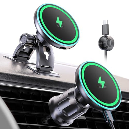 for iPhone Magsafe Car Mount Charger Vent-LED Wireless Car Charger - color: Glossy Black