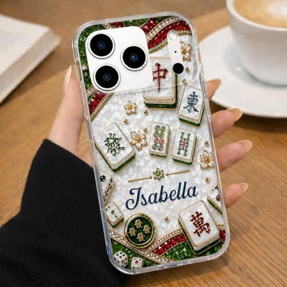 Mahjong Social Club, Personalized Clear Phone Case, Gift for Mahjong Lovers Custom Smartphone Cover Cute Tile Game Player Accessories Women Men Game Night Protective Slim Bumper Shell