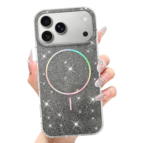 tharlet Magnetic for iPhone 17 Pro Case Black Glitter Aesthetic | [Compatible with Strong MagSafe] with Screen Protector Hard Protective Cover for Women Girls Gift giving & daily matching - color: Black, size: iPhone 17 Pro
