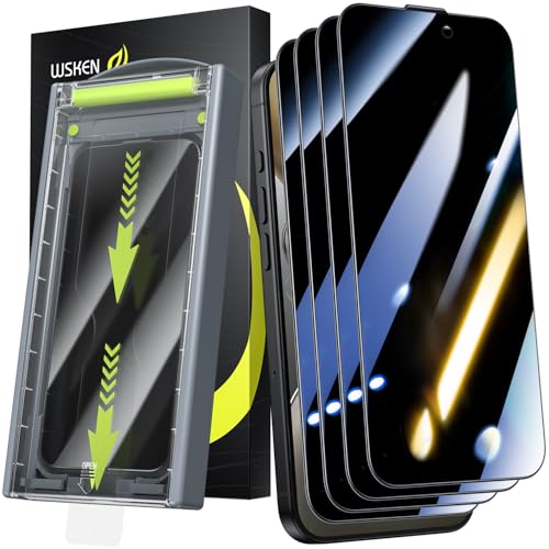 WSKEN for iPhone 16 Pro/iPhone 17 Privacy Screen Protector - [Auto Dust-Remove] 24 Degree Anti Spy 3D Full Coverage Shatterproof Tempered Glass with Zero Bubble Dust Clean Easy Installing House - color: 4 PCS Privacy