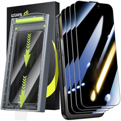 WSKEN for iPhone 16 Pro/iPhone 17 Privacy Screen Protector - [Auto Dust-Remove] 24 Degree Anti Spy 3D Full Coverage Shatterproof Tempered Glass with Zero Bubble Dust Clean Easy Installing House - color: 4 PCS Privacy