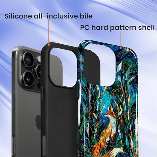 Case Compatible with iPhone 16 Pro, Cute Dual Layer Hybrid Phone Cover, Military Grade Drop Protection, Aesthetic Shockproof Phone Case for Women Girls, Woodland Fox Stained Glass - color: Woodland Fox Stained Glass, size: Iphone 16 Pro