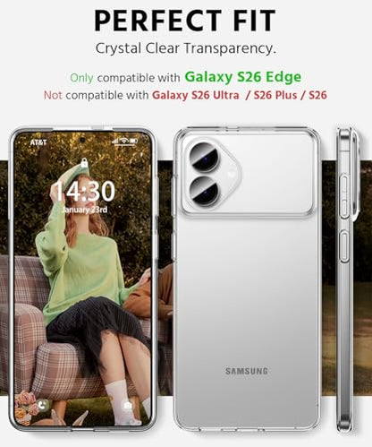 Compatible with Samsung Galaxy S26 Edge Case, Ultra [Slim Thin] Flexible Clear TPU [Scratch-Resistant] Gel Rubber Soft Skin Silicone Protective Phone Case Cover for Galaxy S26 Edge (Clear) - size: S26 Edge