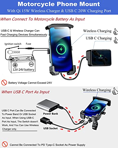 BRCOVAN Motorcycle Phone Mount Holder with Wireless & USB-C Charger