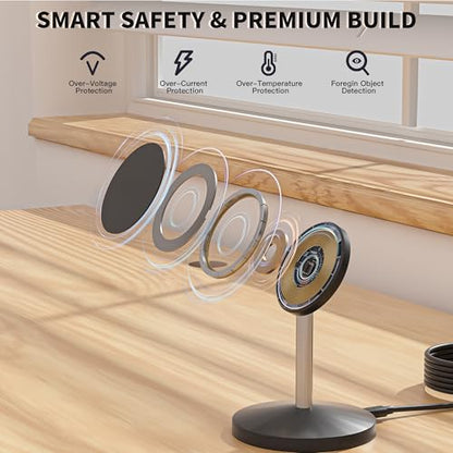 Magnetic Wireless Charging Station,25W Fast Charger 6FT Mag safe Wireless Station Pad,Magnetic Mag-Safe 360° Charger Stand for iPhone 17/17 Pro/Air/17 Pro Max/16 Pro Max/15/14/13/12, AirPods Pro 2/3/4 - color: Black