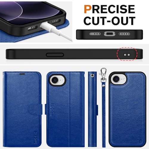 TUCCH 2-in-1 Removable Wallet Case for iPhone 17e/16e (6.1"), Klein Blue | RFID Blocking, 4 Card Holders, Kickstand, Wrist Strap, Wireless Charging, Shockproof TPU, PU Leather, Magnetic, Flip Cover - color: Klein Blue - Textured
