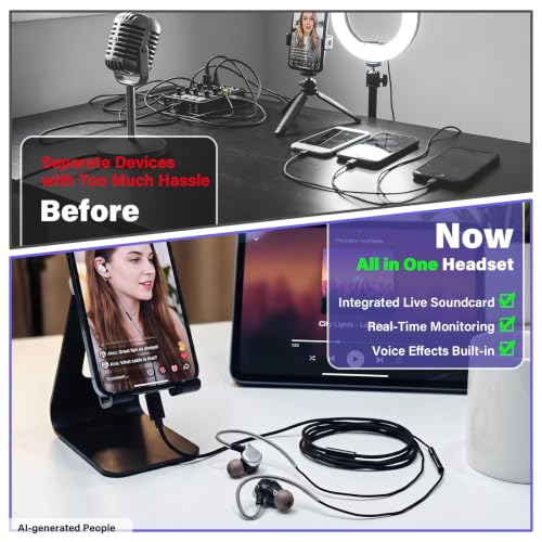 Online Karaoke Headset w/Mic & Voice Changer Sound Effects for TikTok Live - color: In-Ear (Black)
