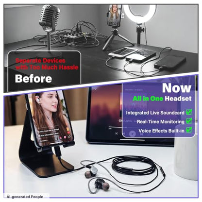 Online Karaoke Headset w/Mic & Voice Changer Sound Effects for TikTok Live - color: In-Ear (Black)