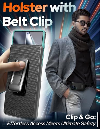 Designed for Samsung Galaxy S25 Ultra Case with Belt Clip Holster | Rugged Cover with Strong Magnet & Kickstand Heavy Duty Combo - Black & Green - color: Black & Green