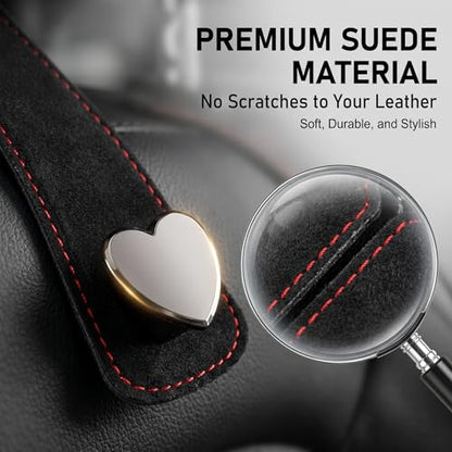 2 PCS Car Seat Headrest Hook, Suede Heart Shape Metal Double Hook, Foldable Car Purse Hook with Phone Holder, Universal for Most Cars, Trucks, SUVs (Black) 中文：