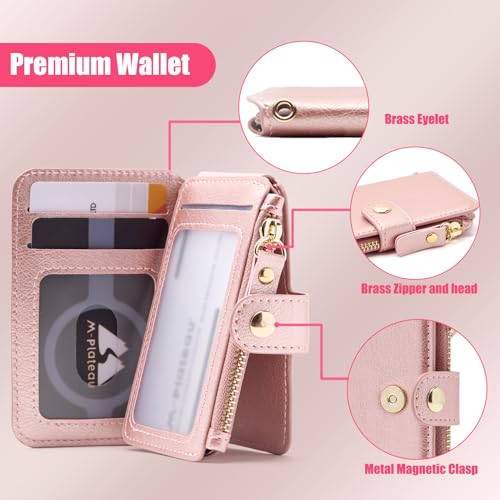 M-Plateau RFID Blocking Keychain Wallet With Leather Wrist Strap | Keychain Wristlet, Womens Card Holder with Zipper Coin Pocket and ID Window (Pink) - color: Pink