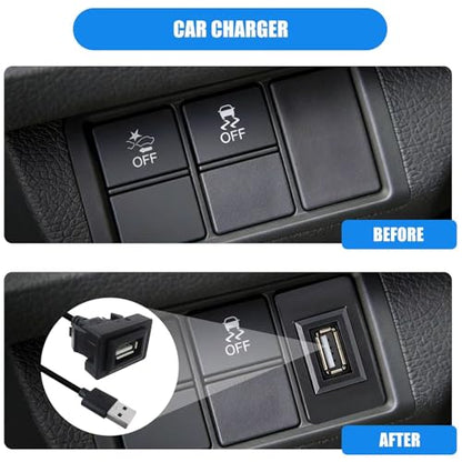 Improved Universal USB Dash Socket for Toyota - 34x23mm Flush Mount with 9.84" Extension Cord