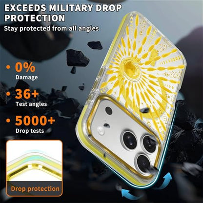 VisEnt Clear Case for iPhone 17 Pro, Magnetic Phone Case, Transparent Slim Cover, Military Grade Protection, Shockproof, Anti-Yellowing, Scratch Resistant, Folk Gold Sun - color: Folk Gold Sun, size: Iphone 17 Pro